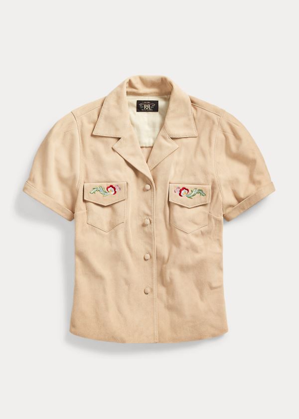 Women's Ralph Lauren Embroidered Suede Shirts | 205348UTA